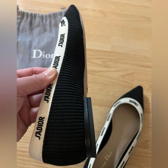 Dior J'Adior Black and Cream Flats AUTHENTIC - Picture 5 of 6